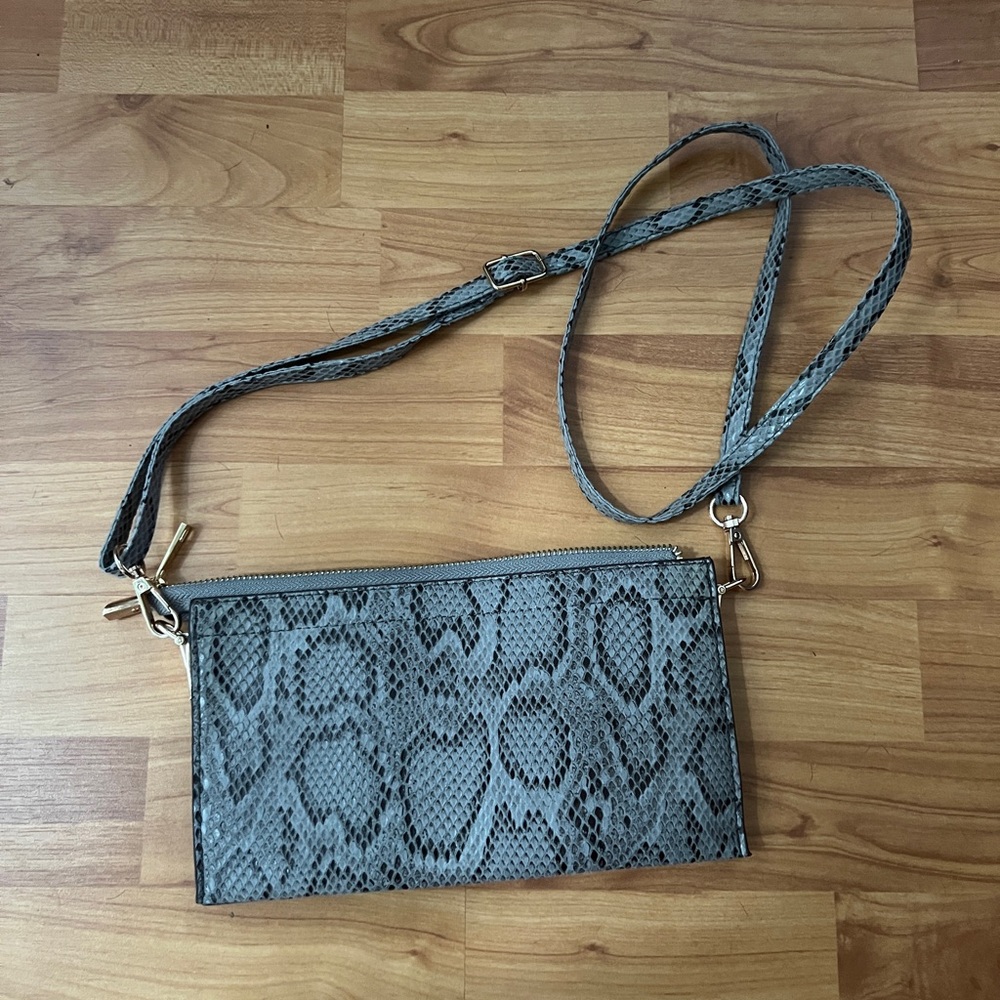 Gray Snake Print Crossbody Bag